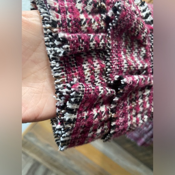 Plaid Ruffle Trim Blazer Jacket Pink Black and White Plaid Size M (Pleione) - Picture 14 of 16